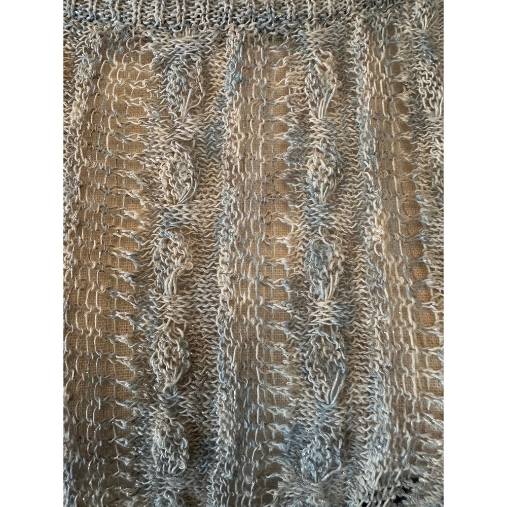 Natural Life Linen Blend Sweater XL Blue Gray Marl Metallic Cable Knit Coastal - Picture 11 of 11